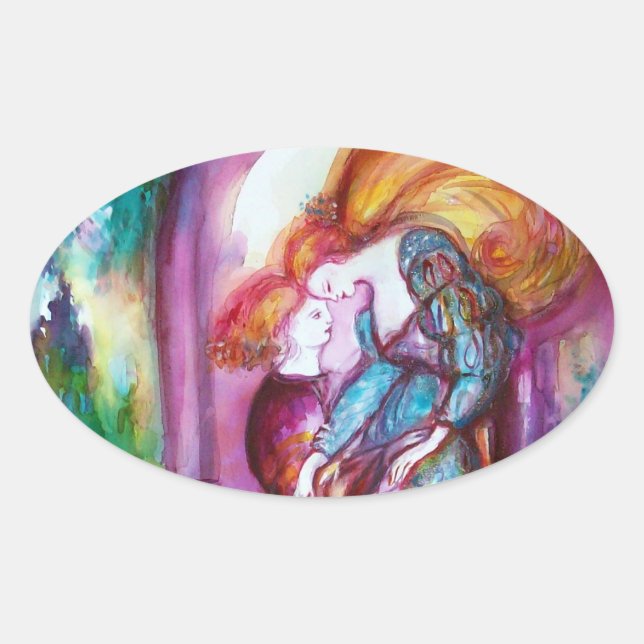 Pegatina Ovalada ROMEO Y JULIET Romántico Día de San Valentín (Anverso)