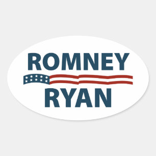 Pegatina Ovalada Romney Ryan Stars and Stripes