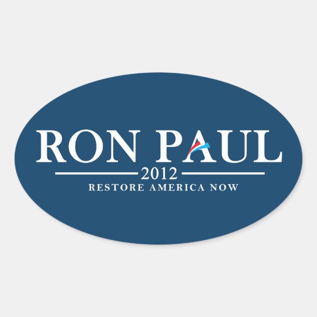Pegatina Ovalada Ron Paul 2012 - Restaurar Estados Unidos ahora (Anverso)