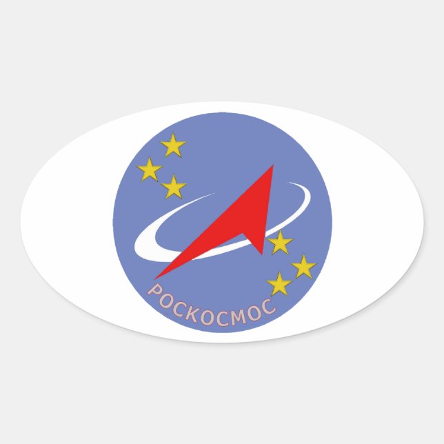 Pegatina Ovalada Ronda de logotipos de los vuelos de Roscosmos (Anverso)
