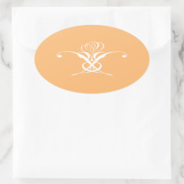 Pegatina Ovalada Rosa de Flourish de color blanco retro Peach