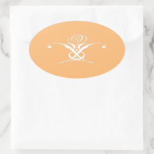 Pegatina Ovalada Rosa de Flourish de color blanco retro Peach
