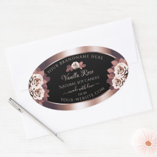 Pegatina Ovalada Rosa de lujo Gold Black Product Labels Rosas Flora
