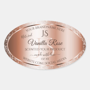 Pegatina Ovalada Rosa de lujo Purpurina de oro Iniciales Etiquetas