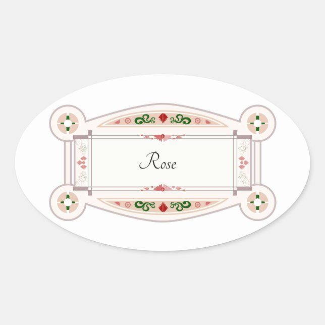 Pegatina Ovalada Rosa de Retro avec étiquette de Autocollant (Anverso)