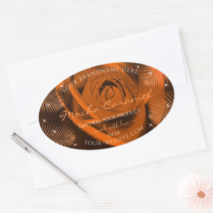 Pegatina Ovalada Rosa naranja Brown con hojas de palmera