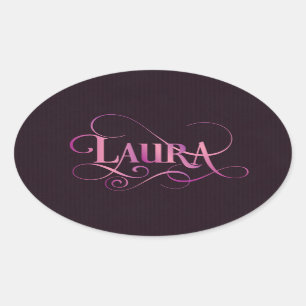 Pegatina Ovalada Rosa personalizado de Laura de la escritura de