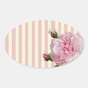 Pegatina Ovalada Rosa sobre rayas rosas y blancas