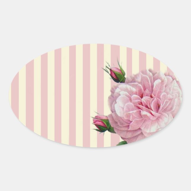 Pegatina Ovalada Rosa sobre rayas rosas y blancas (Anverso)