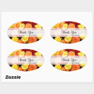 Pegatina Ovalada Rosas amarillas/rojas/naranjas personalizadas de "