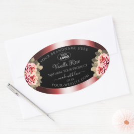 Pegatina Ovalada Rosas brillando con el logotipo de las etiquetas d