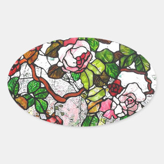 Pegatina Ovalada Rosas de escalada - vidrio manchado