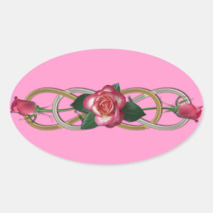 Pegatina Ovalada Rosas de oro plateado de doble infinito