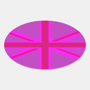Pegatina Ovalada Rosas fuertes Fushia Union Jack