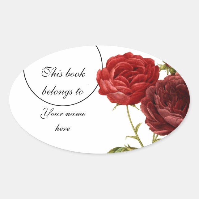 Pegatina Ovalada Rosas rojos profundos pintan una placa (Anverso)