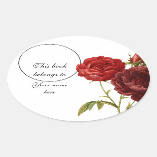 Pegatina Ovalada Rosas rojos profundos pintan una placa