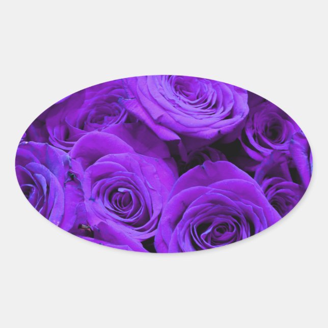 Pegatina Ovalada rosas violeta romántico violeta, ramo de rosa boni (Anverso)