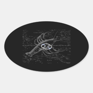 Pegatina Ovalada Rótulo cromado de Zodiaco contra el Cáncer en He