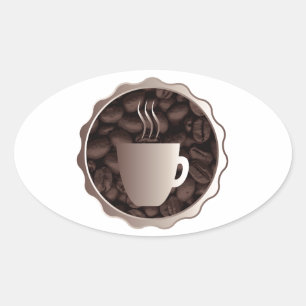 Pegatina Ovalada Rótulo de la Copa de Café tostado