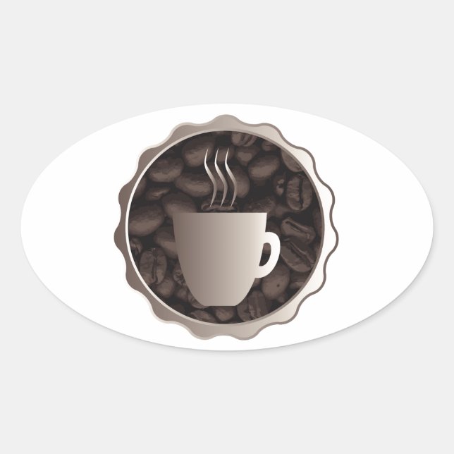 Pegatina Ovalada Rótulo de la Copa de Café tostado (Anverso)