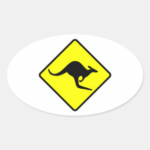 Pegatina Ovalada Rótulo Kangaroo Crossing Road