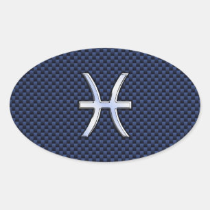 Pegatina Ovalada Rótulo Zodiac Silver Pisces Impresión de fibra de