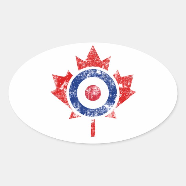 Pegatina Ovalada Roundel Canada Curling Hockey Target Grunge Ice (Anverso)
