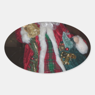 Pegatina Ovalada Royal Plaid Hohoho Santa Merry Navidad