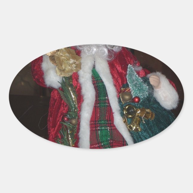 Pegatina Ovalada Royal Plaid Hohoho Santa Merry Navidad (Anverso)