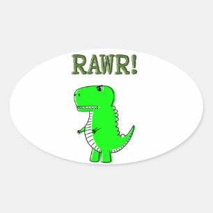 Pegatina Ovalada RRAWR T-Rex lindo y enojado