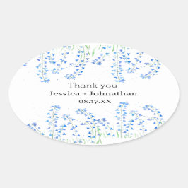 Pegatina Ovalada Rustic Bluebells Blue Floral Gracias Por Favor