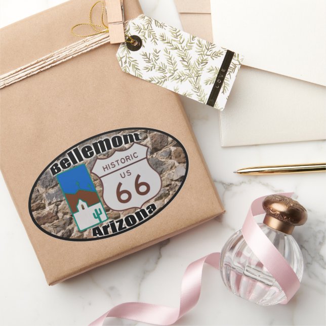 Pegatina Ovalada Ruta 66 de Estados Unidos Bellemont Arizona (Regalar)