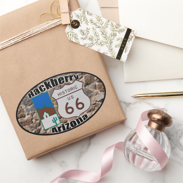 Pegatina Ovalada Ruta 66 de Estados Unidos Hackberry Arizona (Regalar)