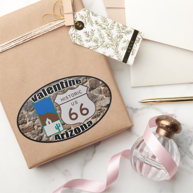 Pegatina Ovalada Ruta histórica de EE.UU. 66 Valentine Arizona (Regalar)