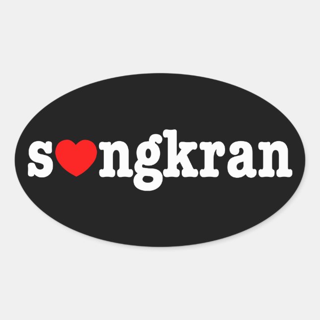 Pegatina Ovalada s ❤ ngkran ~ Heart (Love) Songkran (Anverso)