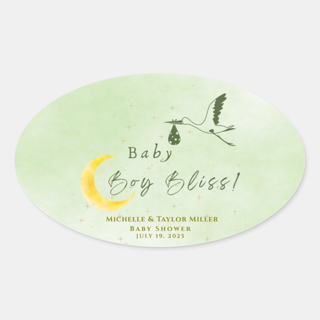 Pegatina Ovalada Sage Green Starlit Baby Boy Bliss Special Delivery (Anverso)