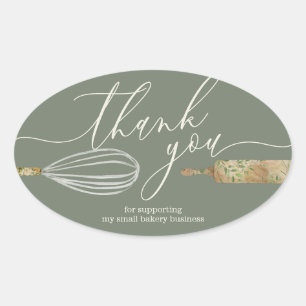 Pegatina Ovalada Sage Ivory Chef Gracias Panadería Pequeña Empresa