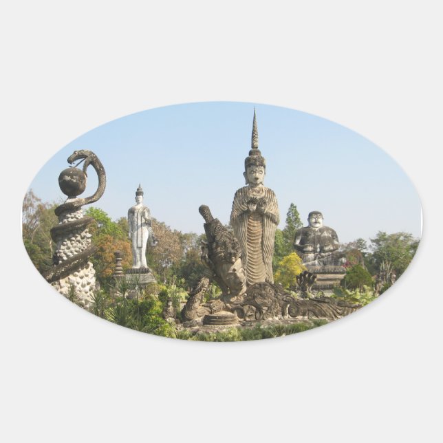 Pegatina Ovalada Sala Keo Kou, Nong Khai, Tailandia (Anverso)