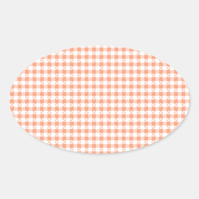 Pegatina Ovalada Salmon Pink Gingham (Anverso)