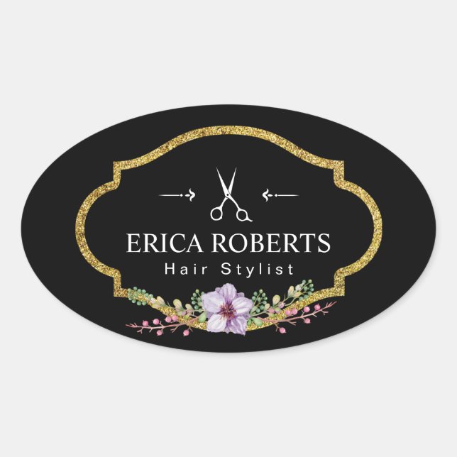 Pegatina Ovalada Salón De Belleza Elegante De Floral Elegante Y Ele (Anverso)