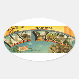 Pegatina Ovalada Saludos antiguos de Nueva York