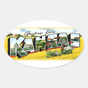Pegatina Ovalada Saludos de Kansas