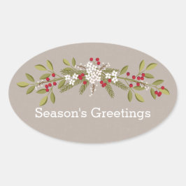 Pegatina Ovalada Saludos de temporada de Navidades de Holiday Garla