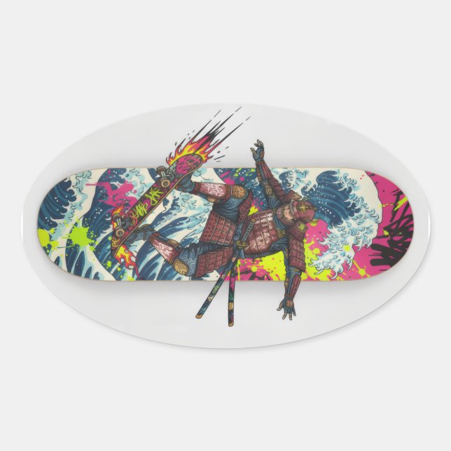 Pegatina Ovalada Samurai Skateboard Art – Japanese Spirit & Street  (Anverso)