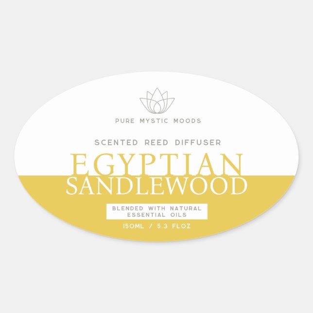 Pegatina Ovalada Sandlewood yellow reed diffuser oval product label (Anverso)
