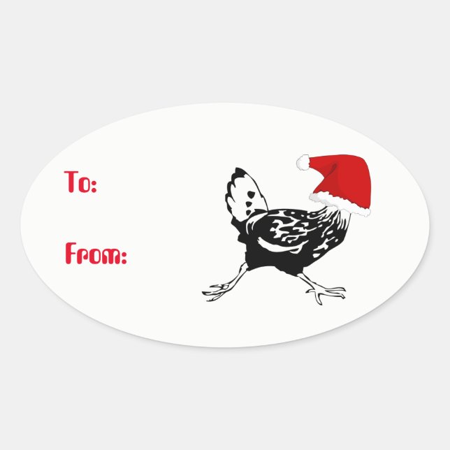 Pegatina Ovalada Santa Chicken Christmas Gift Tag Stickers (Anverso)