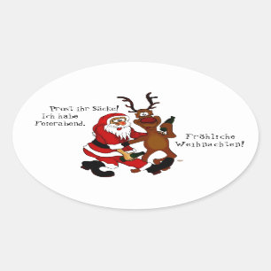 Pegatina Ovalada Santa Claus con alce - Navidades felices