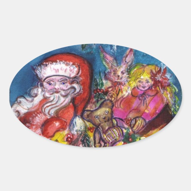 PEGATINA OVALADA SANTA CLAUS CON REGALOS (Anverso)