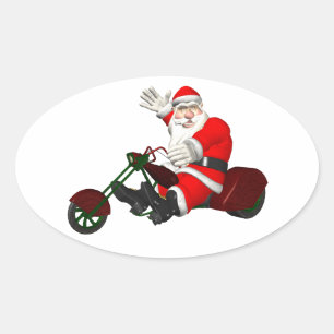 Pegatina Ovalada Santa Claus En El Trike A Motor