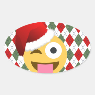 Pegatina Ovalada santa claus wink emoji